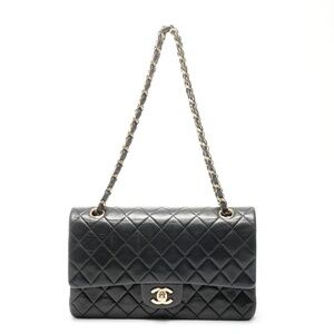 CHANEL Double Flap Matelasse 25cm Lambskin Shoulder Bag, Black, WS24961